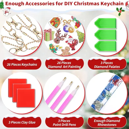 26 Pcs Christmas Diamond Painting Keychain 5D Diamond Art Keychain Diamond Painting {5}