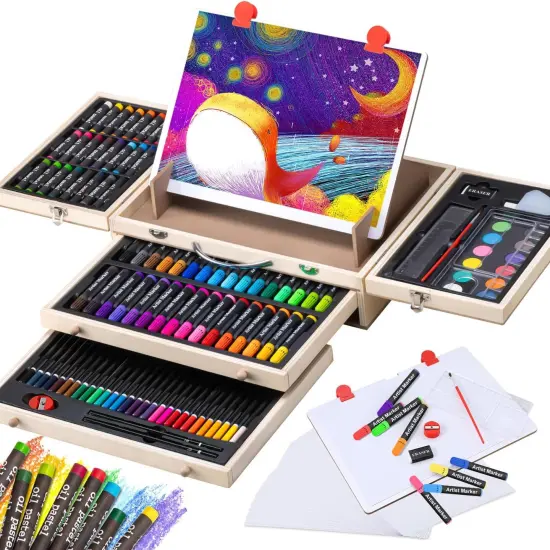 Wooden Art Set Crafts Kit with Drawing Easel {1}