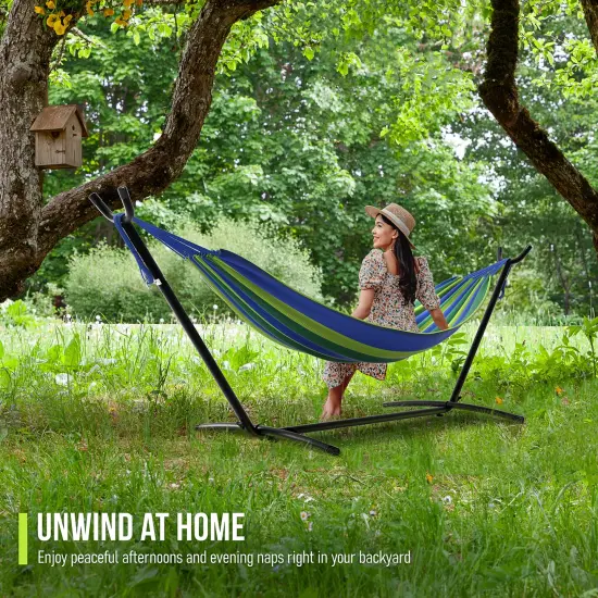 Sorbus Double Hammock With Steel Stand - Portable Carrying Case Mixed stripes {2}