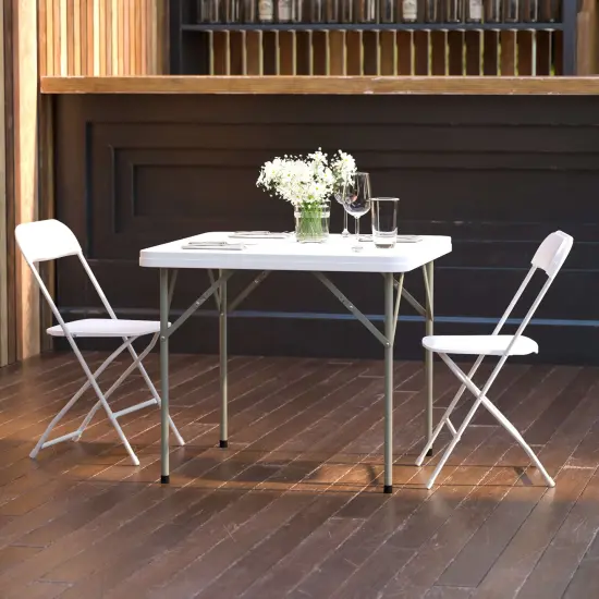 Emma and Oliver 34.25" Square Plastic Folding Table Granite White {1}