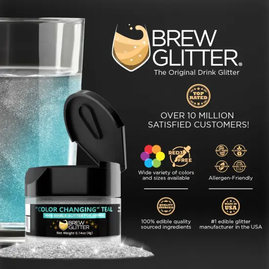 Brew Glitter - Teal Color Changing Edible Drink Glitter (4g, x1 Flip-Cap Jar) for Beer, Cocktails and Beverages {2}