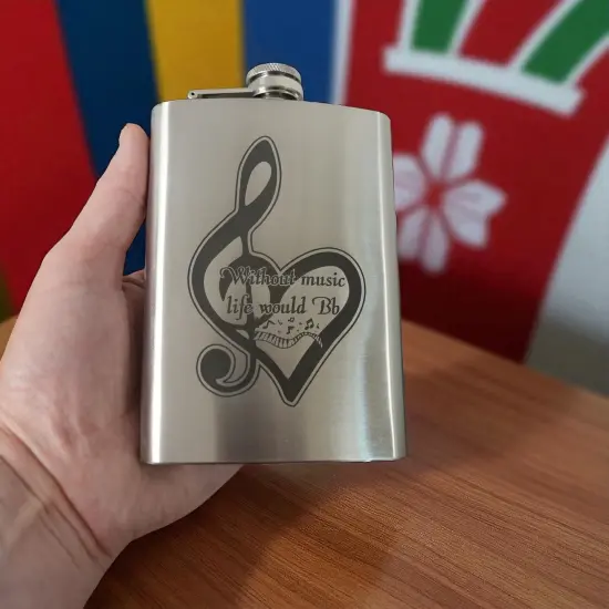 8oz Without Music Life would be Flat Stainless Steel Flask {5}