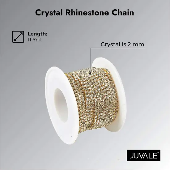 11 Yards Rhinestone Chain, Gold Trim String for DIY Jewelry Making, Crafts, Shoe Charms (2mm Wide) {7}