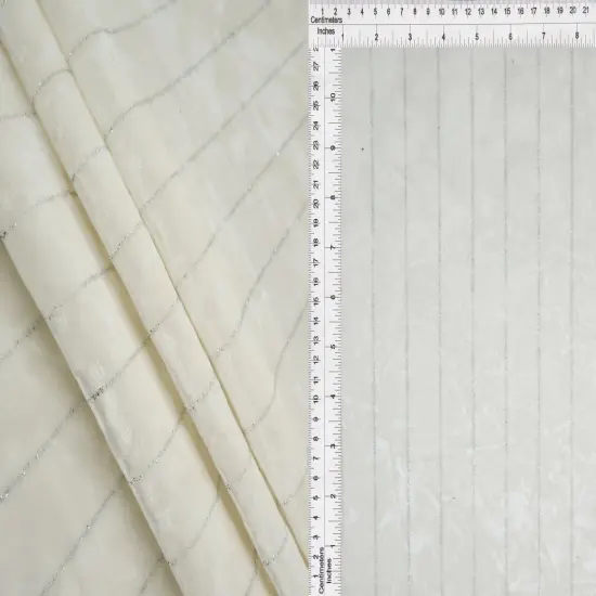 1 Yard Polyester Elastane Velvet 250 GSM Glitter Stripe Fabric Soft 59" Width IVORY {1}