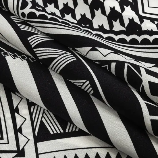 1 Panel Black and White Geometric Silk Charmeuse Panel 53" Wide for Dresses, Skirts & Scarves {3}