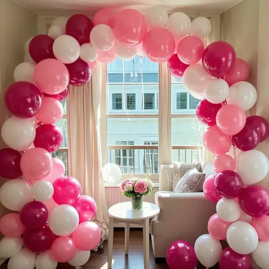 100pcs Pink White Metallic Pink Balloon Set(Pink White) {2}