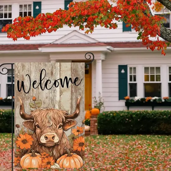 Fall Highland Cow Garden Flags 12x18inch(Fall Cow) {4}