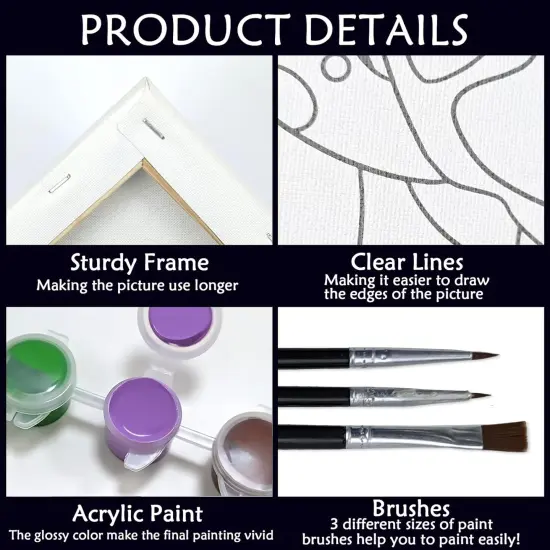 Canvas Painting Kit Paint and Sip Kit for Adults Pre Drawn Canvas for Painting （8x10） {4}
