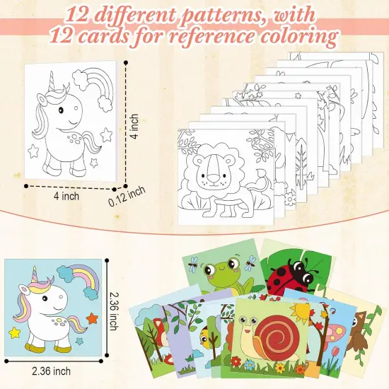 12 Set Pre Drawn Canvas Kit to Paint and DIY Sip Kit Cute Pre Printed Canva with Paints and Brushes Multicolor {2}