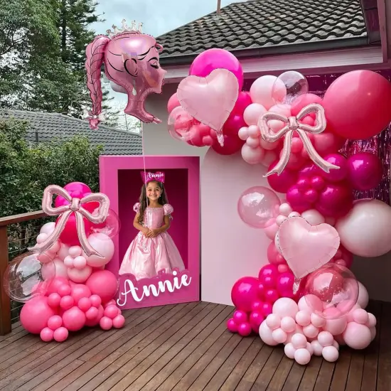 5pcs Pink Bow Balloons, Crown Girl Doll Foil(Hot Pink) {4}