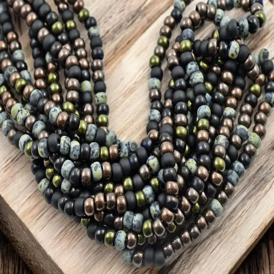 2/0 Aged Asteroid Picasso Mix Seed Beads (21" Strand) {2}