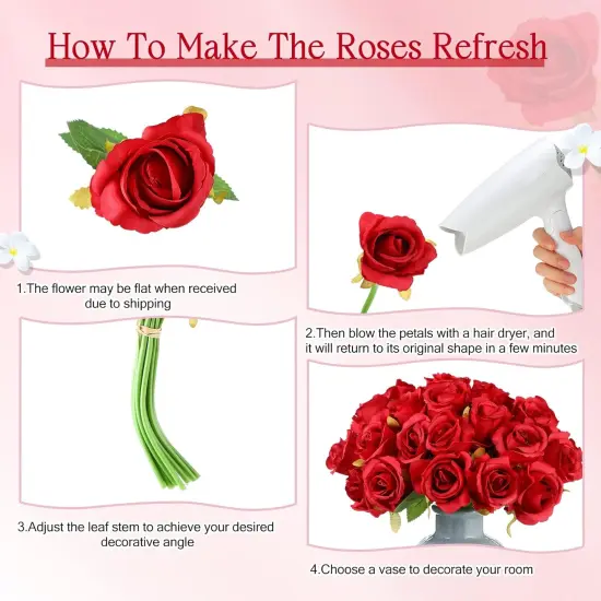 120 Pcs Artificial Rose Flowers Bouquet(Red) {2}