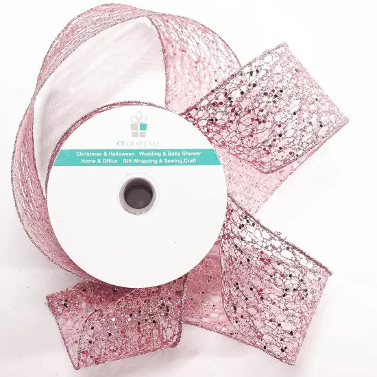 Sparkling Glitter Mesh Wired Ribbon Yards Rose Gold for Christmas Home Decor Bow Gift Wrapping DIY Crafts Wreath {2}