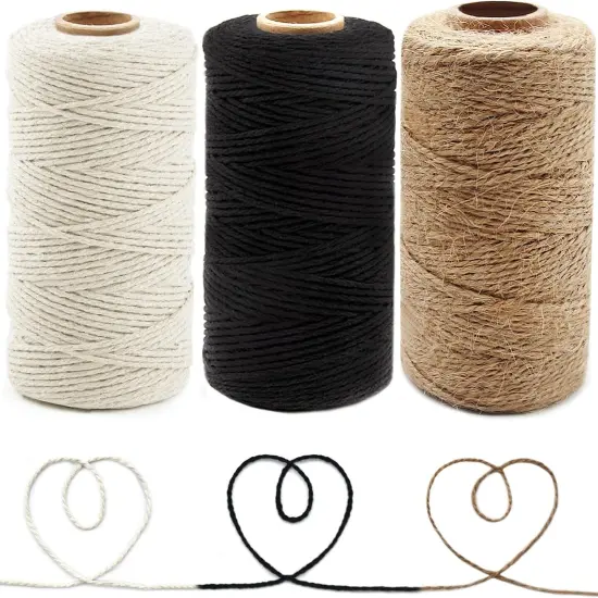 3 Cotton Twine - Natural Jute Packing & Wrapping Twines (Black, White) {1}