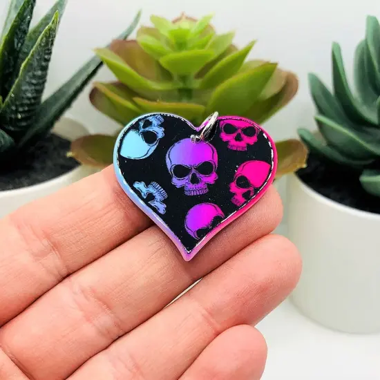 Punk Valentine's Day Heart with Skulls Charms, 32x34mm {2}