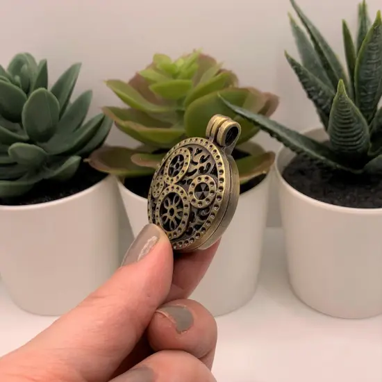 Bronze Gear Aromatherapy Essential Oil Diffuser Lockets, 33x45mm {5}