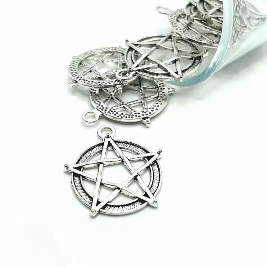 Silver Pentacle Pentagram Wiccan Charms, 31x28mm {1}