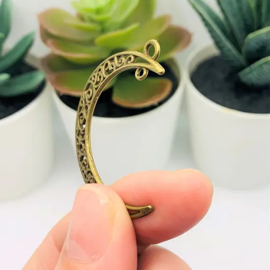 Bronze Crescent Moon Double Hoop Charms, 41x36mm {4}