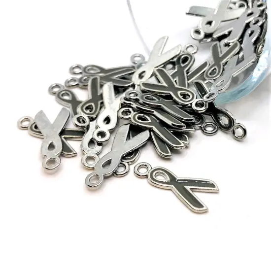 Gray Awareness Diabetes Ribbon Charms, 20x9mm {1}