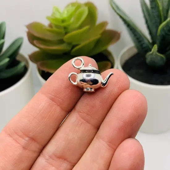 Silver Tea Pot Kettle 3D Charms, 17x12mm {3}