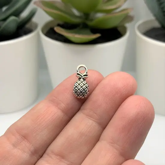 Tiny Antiqued Silver Pineapple Charms, 14x7mm {2}