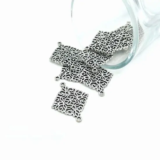 Silver Filigree Rhombus Connector Charms, 28x22mm {1}