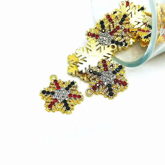 Gold Toned Rhinestone Snowflake Charms, 24x19.5mm {1}