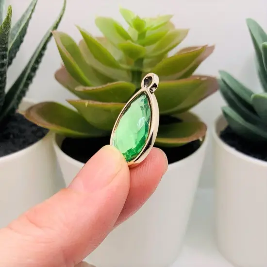 Light Green and Gold Acrylic Teardrop Charms, 25x16mm {4}