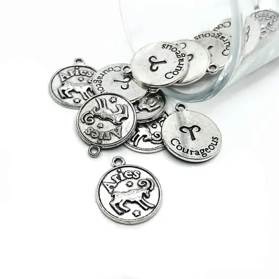Silver Aries Zodiac/Astrology Coin Charms, 17x20mm {1}