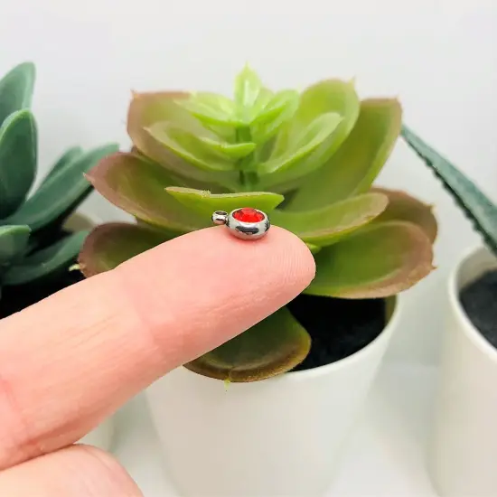 201 Stainless Steel, Bright Red Ruby July Birthstone Rhinestone Charms, 8x6mm {3}