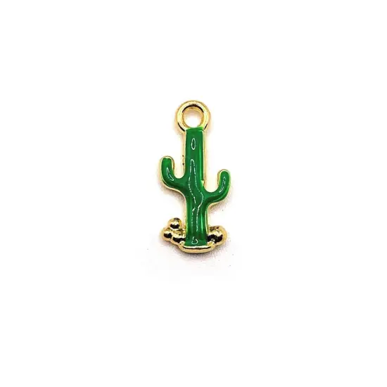Green and Gold Saguaro Cactus Charms, 20x9mm {2}