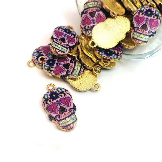 Enamel Sugar Skull Dia De Los Muertos Day or the Dead Charms, 22x12mm {1}