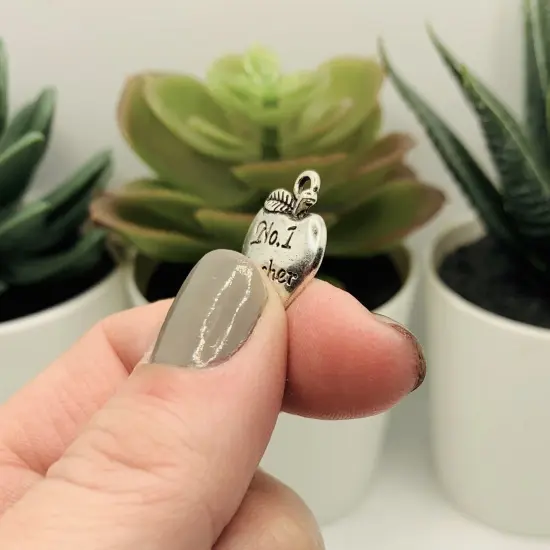 Silver Number 1 Teacher Apple Charms, 18x14mm {4}
