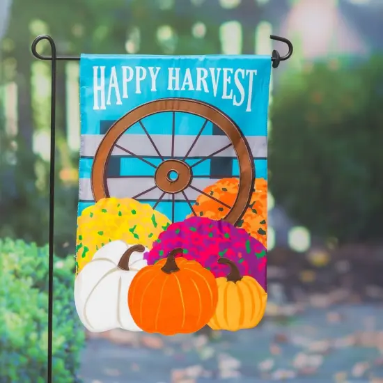 Happy Harvest Wagon Wheel Garden Flag 2 Sided Applique Pumpkins {2}
