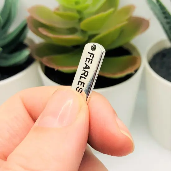 Silver Fearless Word Bar Tag Charms, 8x21mm {4}