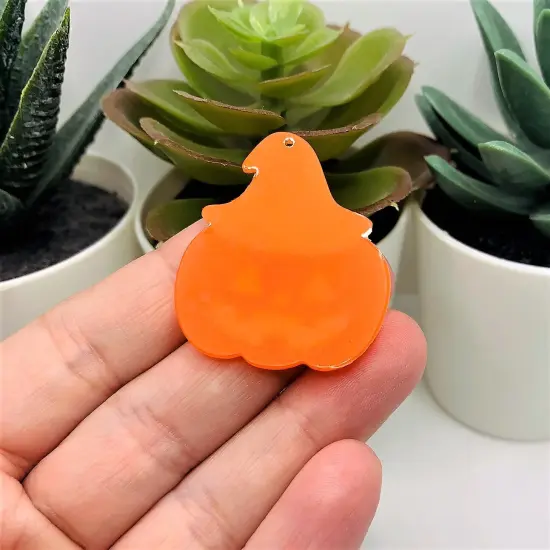 Halloween Jack O' Lantern in Black Witch Hat Pendant, 38x33mm {4}