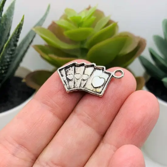 Silver Royal Flush Playing Card Charms, 25x13mm {3}