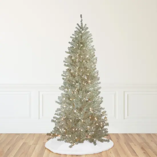 Northlight 9' Pre-Lit Metallic Platinum Artificial Tinsel Christmas Tree - Clear Lights Silver {1}