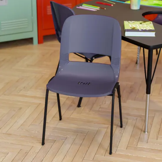 Emma and Oliver Ergonomic Shell Stack Chair - 16" Seat Daycare Home School TrueNavyPlstic/Black {3}