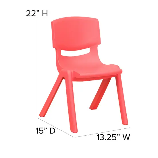Emma and Oliver 4 Pack Plastic Stack School Chair with 12" Seat Height - Kids Chair Red {4}