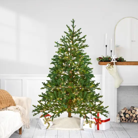 Northlight Real Touch™️ Pre-Lit Full Northern Pine Artificial Christmas Tree - 6.5' - Clear LED Lights Green {1}