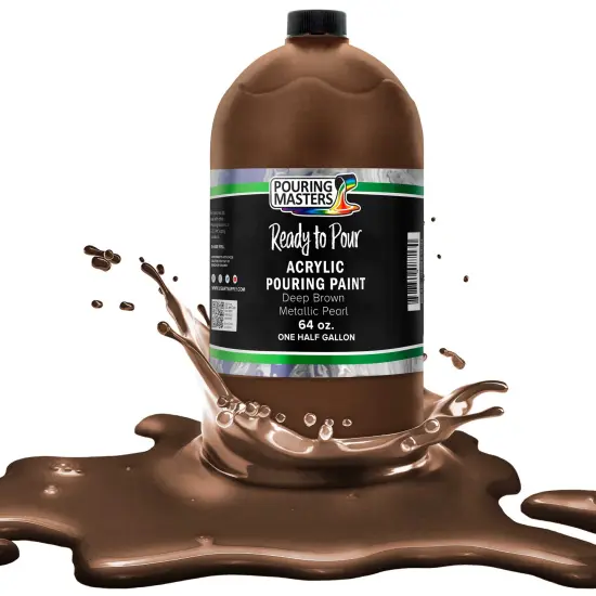 Pouring Masters Deep Brown Metallic Pearl Ready to Pour Acrylic Pouring Paint - Premium 64-Ounce Pre-Mixed Fluid Acrylic Paint - Fluid Art Supplies for Canvas, Wood, Paper, Tile & Rocks {1}
