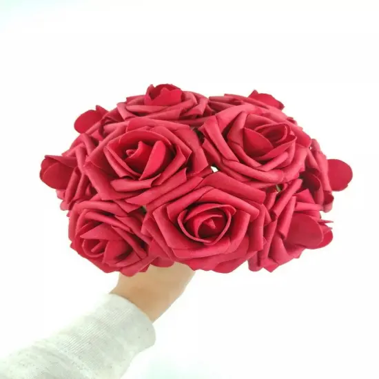 25pcs Artificial Flowers Real Looking Foam Roses Decoration DIY Wine {2}