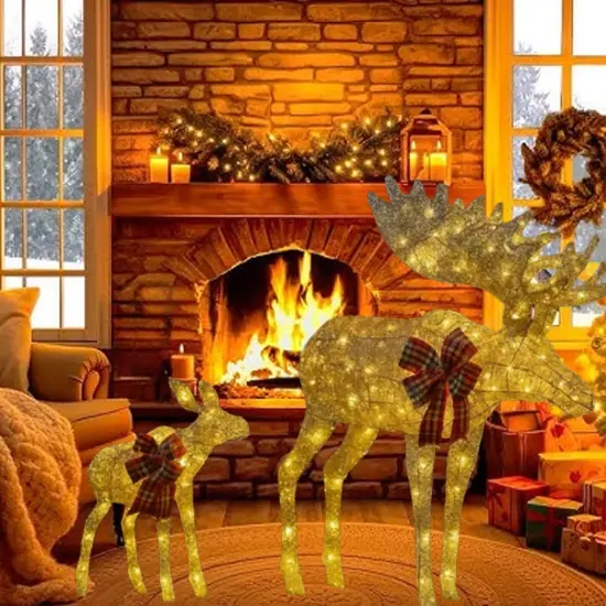 42 Inches and 22 Inches Champagne Thread Reindeer Pair for Wedding Decor {3}