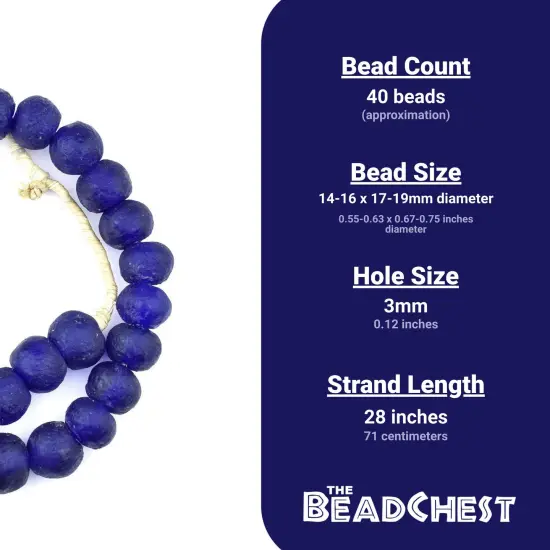 The Bead Chest African Recycled Glass Beads &ndash; Handmade in Ghana &ndash; Cobalt Blue 18mm Strand for Jewelry Making, Crafts, and Home Decor I Approximately 40 Beads {4}