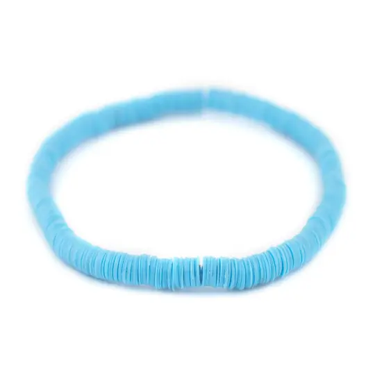 The Bead Chest Boho Stretch Bracelet, Baby Blue - Stackable African Vinyl Heishi, Unisex for Men & Women {1}