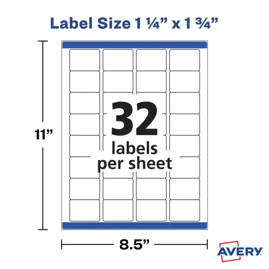 Avery Printable Blank Rectangle Labels, 1.25" x 1.75", White, 256 Customizable Labels (22828) {5}
