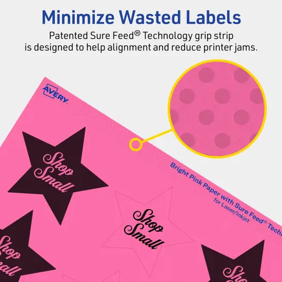 Avery Bright Pink Paper Labels, 2-1/4" x 2-3/8" Star {4}