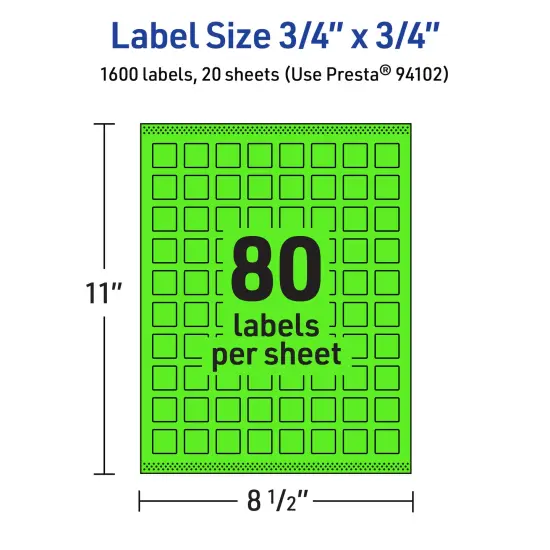 Avery Neon Green Paper Labels, 0.75" x 0.75" Square {5}