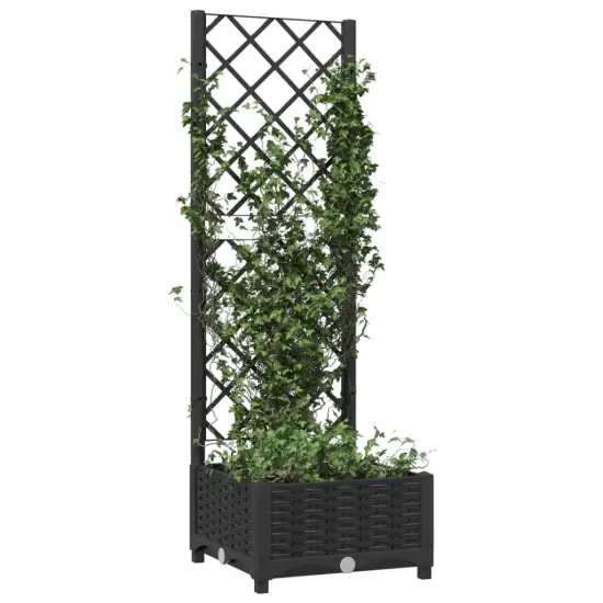 vidaXL Garden Planter with Trellis Black 15.7x15.7x47.8 PP {3}